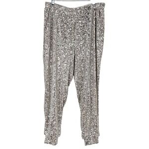 Silver Sequin Pants LARGE Jogger Style Gift Holidays Christmas cable and Guage